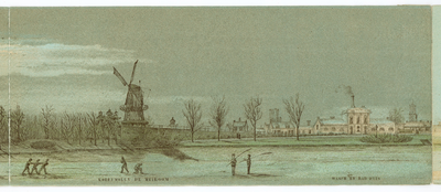 135009 Gezicht op het Paardenveld te Utrecht met de molen De Meiboom en rechts een was- en badhuis, de latere Wasch- en ...